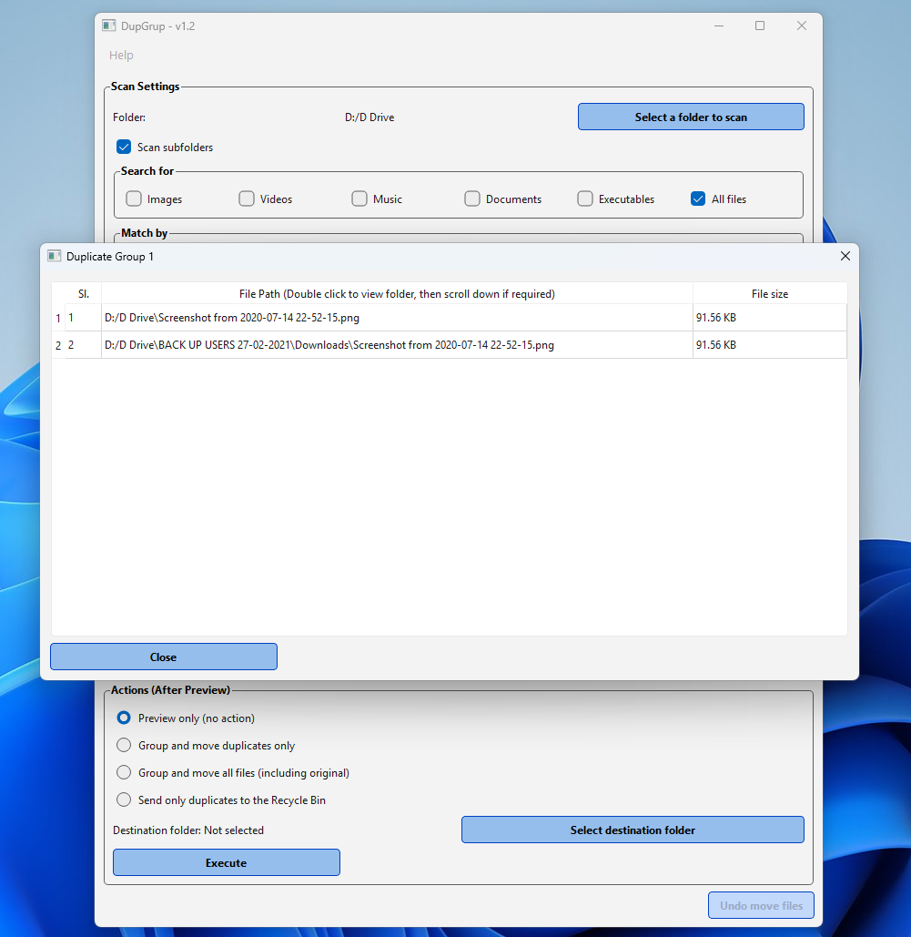 DupGrup screenshot 2